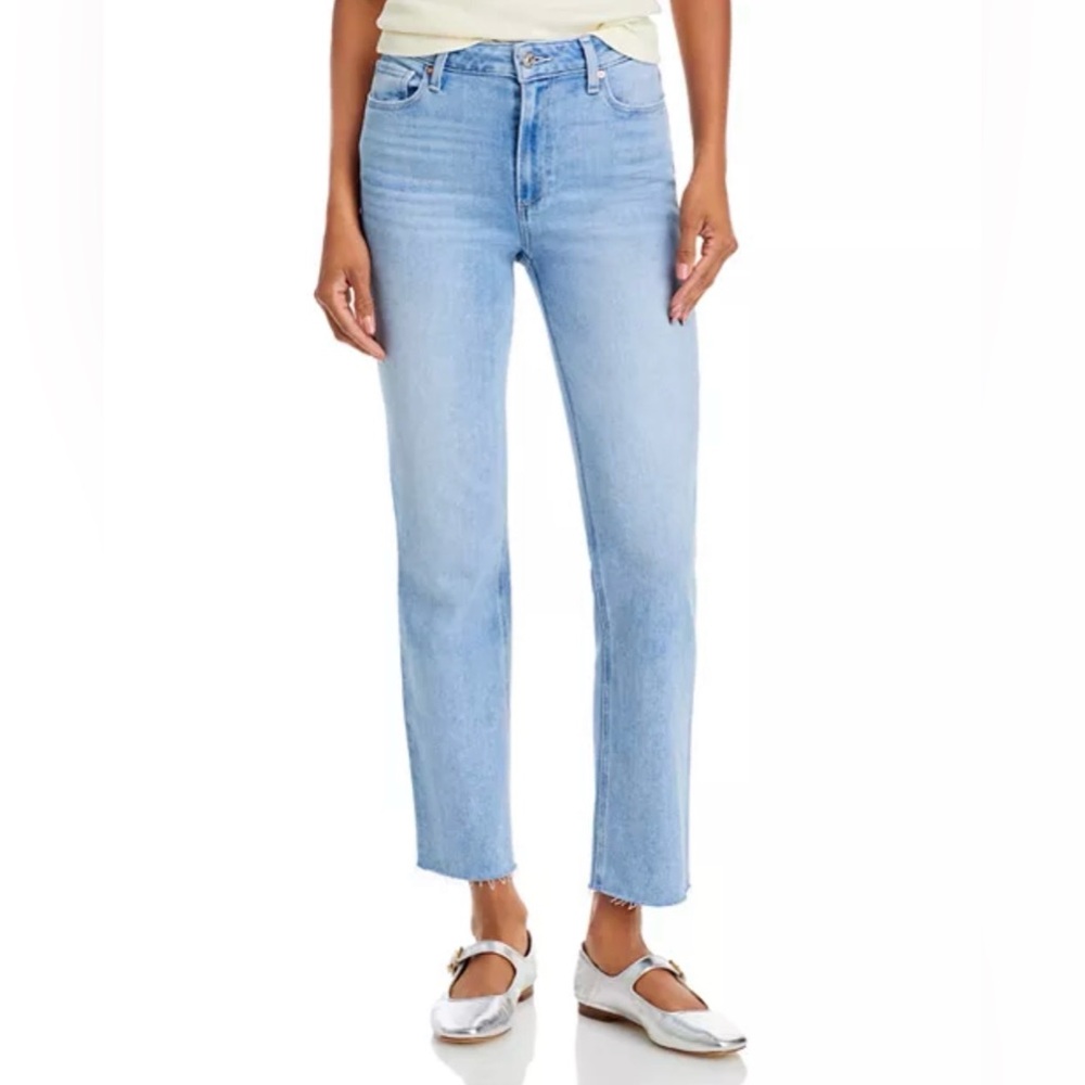 PAIGE Cindy Light Blue Straight-Leg Jeans with Raw Hem